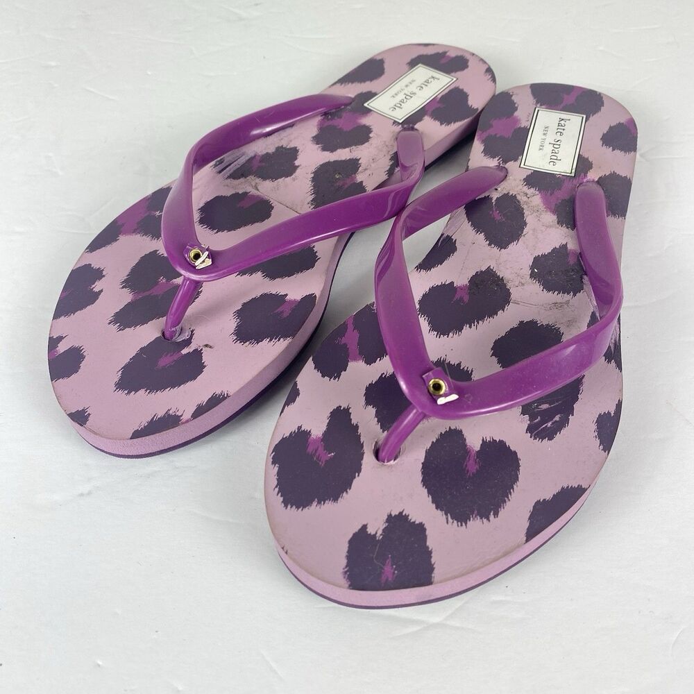 Kate Spade Sandals Purple Flip Flops Size 7 Animal Print Pool Beach